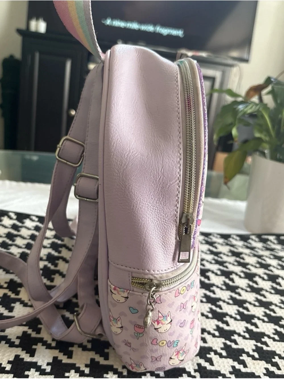Kids Lavender Unicorn Mini Backpack with Love Print
